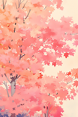 JPG 나무 포스터 분홍색 낙엽 일러스트 자연 수채화 풍경 사람없음 평화 가을 감성 국내일러스트 AI일러스트 AI콘텐츠 식물 계절 컬러 컨셉 잎 생태계 파일형식
