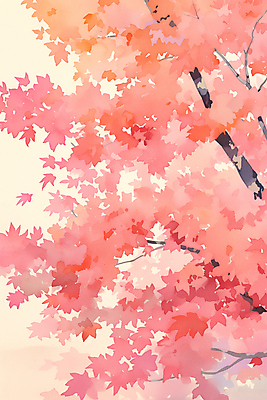 JPG 나무 포스터 분홍색 낙엽 일러스트 자연 수채화 풍경 사람없음 평화 가을 감성 국내일러스트 AI일러스트 AI콘텐츠 식물 계절 컬러 컨셉 잎 생태계 파일형식