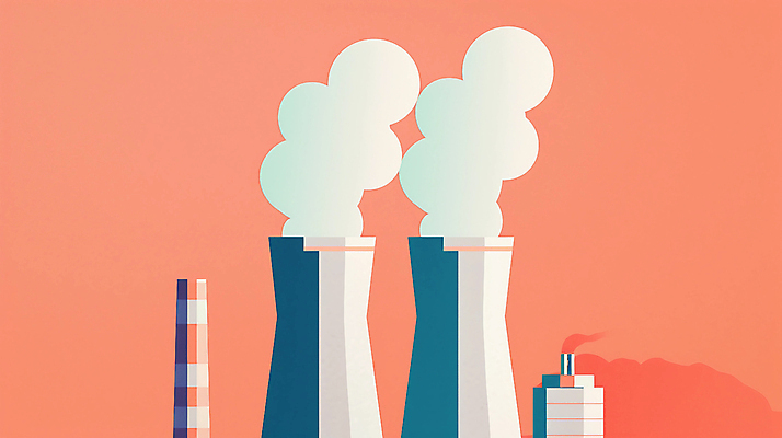 JPG 산업 일러스트 공장 굴뚝 사람없음 환경 주황색 발전소 에너지 환경오염 연기 원자력 산업화 국내일러스트 AI일러스트 AI콘텐츠 컬러 컨셉 공업 파일형식