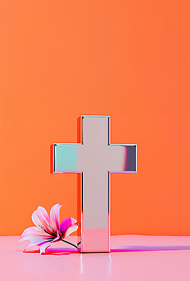 JPG 편집이미지 꽃 기독교 상징 십자가 사람없음 장식 반사 평화 금속 주황색 질감 광택 엘리먼트 편집실사 AI포토 AI콘텐츠 식물 종교 컬러 컨셉 재질 CG 파일형식