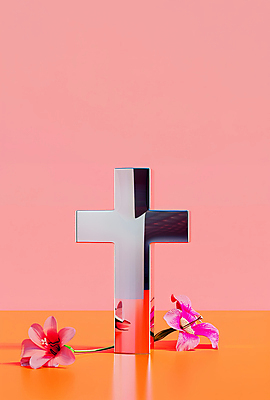 JPG 편집이미지 꽃 기독교 상징 분홍색 십자가 사람없음 장식 반사 평화 금속 질감 광택 엘리먼트 편집실사 AI포토 AI콘텐츠 식물 종교 컬러 컨셉 재질 CG 파일형식