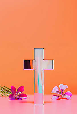 JPG 편집이미지 꽃 기독교 상징 십자가 사람없음 장식 반사 평화 금속 주황색 질감 광택 엘리먼트 편집실사 AI포토 AI콘텐츠 식물 종교 컬러 컨셉 재질 CG 파일형식