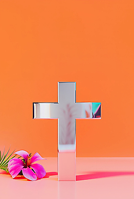 JPG 편집이미지 꽃 기독교 상징 십자가 사람없음 장식 반사 평화 금속 주황색 질감 광택 엘리먼트 편집실사 AI포토 AI콘텐츠 식물 종교 컬러 컨셉 재질 CG 파일형식