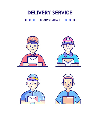 모자 남자 유니폼 일러스트 편지봉투 직업캐릭터 웃음 여러명 성인 세트 컬러풀 운송업 택배기사 편지 배송 택배상자 성인남자만 일러캐릭터 AI파일 직업 캐릭터 잡화 옷 산업 컬러 다수 봉투 표정 사람 상자 배달원 택배 남자만 성인만 파일형식 벡터