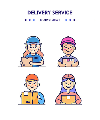 모자 여자 남자 유니폼 일러스트 직업캐릭터 웃음 여러명 성인 세트 컬러풀 운송업 택배기사 배송 택배상자 성인만 일러캐릭터 AI파일 직업 캐릭터 잡화 옷 산업 컬러 다수 표정 사람 상자 배달원 택배 파일형식 벡터