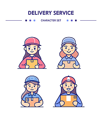 모자 여자 유니폼 일러스트 직업캐릭터 웃음 여러명 성인 세트 컬러풀 운송업 택배기사 배송 택배상자 성인여자만 일러캐릭터 AI파일 직업 캐릭터 잡화 옷 산업 컬러 다수 표정 사람 상자 배달원 택배 여자만 성인만 파일형식 벡터