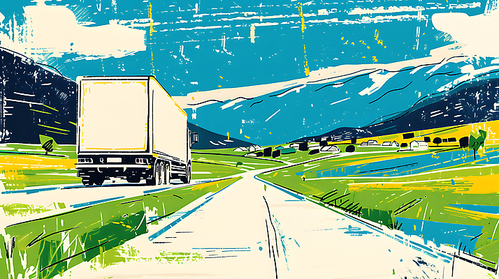 JPG 구름 도로 이동 일러스트 하늘 산 풍경 사람없음 트럭 운송업 배송 국내일러스트 AI일러스트 AI콘텐츠 자연요소 산업 길 컨셉 교통시설 자동차 파일형식