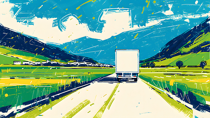 JPG 구름 도로 이동 일러스트 하늘 산 풍경 사람없음 트럭 운송업 배송 국내일러스트 AI일러스트 AI콘텐츠 자연요소 산업 길 컨셉 교통시설 자동차 파일형식