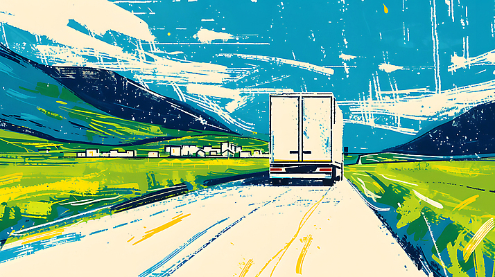 JPG 구름 도로 이동 일러스트 하늘 산 풍경 사람없음 트럭 운송업 배송 국내일러스트 AI일러스트 AI콘텐츠 자연요소 산업 길 컨셉 교통시설 자동차 파일형식