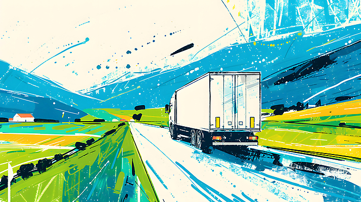 JPG 구름 도로 이동 일러스트 하늘 산 풍경 사람없음 트럭 운송업 배송 국내일러스트 AI일러스트 AI콘텐츠 자연요소 산업 길 컨셉 교통시설 자동차 파일형식