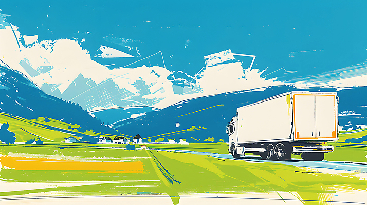 JPG 구름 도로 이동 일러스트 하늘 산 풍경 사람없음 트럭 운송업 배송 국내일러스트 AI일러스트 AI콘텐츠 자연요소 산업 길 컨셉 교통시설 자동차 파일형식