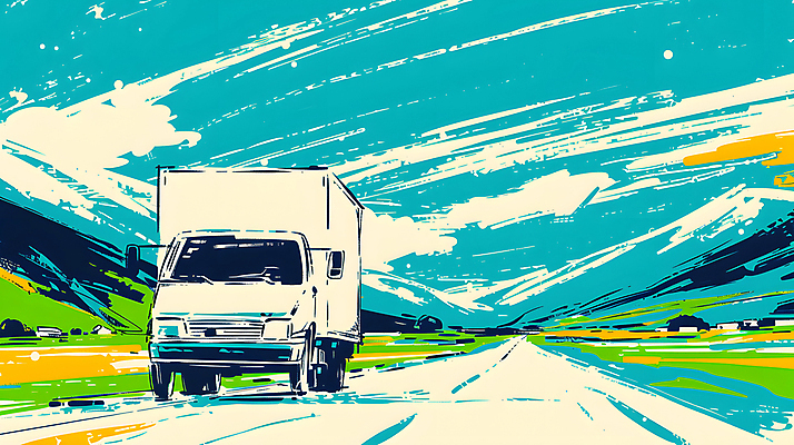 JPG 구름 도로 이동 일러스트 하늘 산 풍경 사람없음 트럭 운송업 배송 국내일러스트 AI일러스트 AI콘텐츠 자연요소 산업 길 컨셉 교통시설 자동차 파일형식