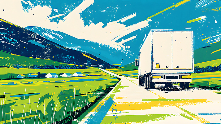 JPG 구름 도로 이동 일러스트 하늘 산 풍경 사람없음 트럭 운송업 배송 국내일러스트 AI일러스트 AI콘텐츠 자연요소 산업 길 컨셉 교통시설 자동차 파일형식