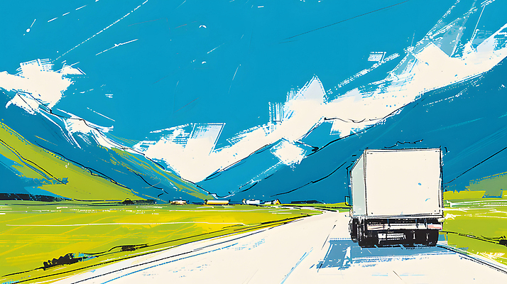 JPG 구름 도로 이동 일러스트 하늘 산 풍경 사람없음 트럭 운송업 배송 국내일러스트 AI일러스트 AI콘텐츠 자연요소 산업 길 컨셉 교통시설 자동차 파일형식