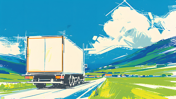 JPG 구름 도로 이동 일러스트 하늘 산 풍경 사람없음 트럭 운송업 배송 국내일러스트 AI일러스트 AI콘텐츠 자연요소 산업 길 컨셉 교통시설 자동차 파일형식