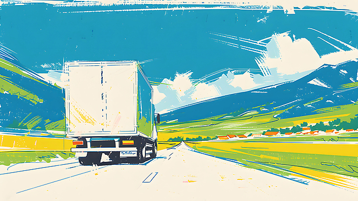 JPG 구름 도로 이동 일러스트 하늘 산 풍경 사람없음 트럭 운송업 배송 국내일러스트 AI일러스트 AI콘텐츠 자연요소 산업 길 컨셉 교통시설 자동차 파일형식