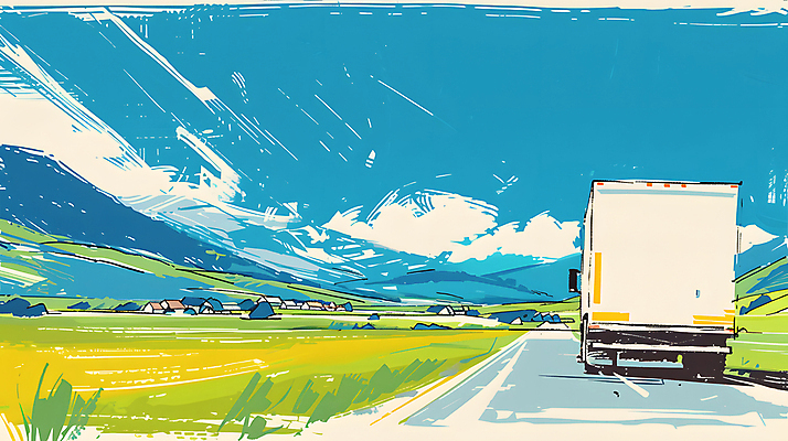 JPG 구름 도로 이동 일러스트 하늘 산 풍경 사람없음 트럭 운송업 배송 국내일러스트 AI일러스트 AI콘텐츠 자연요소 산업 길 컨셉 교통시설 자동차 파일형식