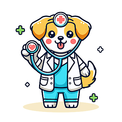 하늘색 일러스트 청진기 직업캐릭터 병원 웃음 사람없음 귀여움 진료 의사가운 강아지 개캐릭터 수의사 일러캐릭터 AI파일 직업 캐릭터 동물캐릭터 컨셉 의학 의료기기 표정 파란색 반려동물 의사 가운 개 파일형식 벡터