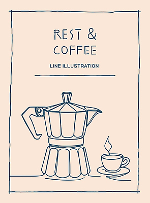 포스터 커피 일러스트 티타임 휴식 사람없음 빈티지 커피잔 라인아트 드로잉 베이지색 모카포트 국내일러스트 AI파일 음료 선 컬러 컨셉 주전자 잔 미술 파일형식 벡터