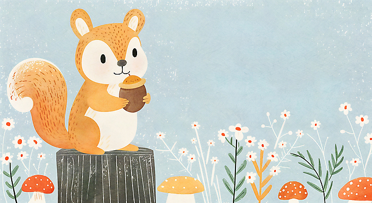 JPG 꽃 일러스트 자연 동화 사람없음 컬러풀 귀여움 버섯 가을 풀잎 다람쥐 도토리 나무밑둥 국내일러스트 AI일러스트 AI콘텐츠 나무 식물 계절 컬러 컨셉 잎 견과류 풀_식물 설치류 생태계 파일형식