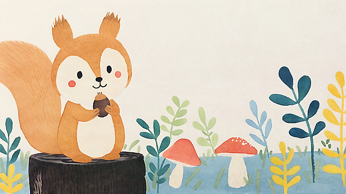 JPG 일러스트 자연 동화 사람없음 컬러풀 귀여움 버섯 가을 풀잎 다람쥐 도토리 나무밑둥 국내일러스트 AI일러스트 AI콘텐츠 나무 계절 컬러 컨셉 잎 견과류 풀_식물 설치류 생태계 파일형식