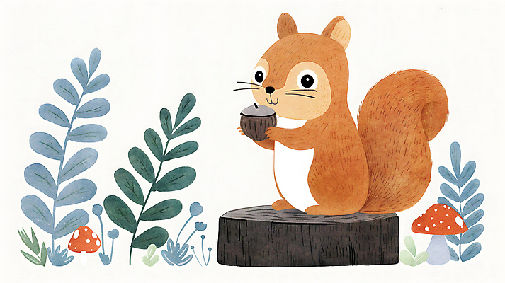 JPG 일러스트 자연 동화 사람없음 컬러풀 귀여움 버섯 가을 풀잎 다람쥐 도토리 나무밑둥 국내일러스트 AI일러스트 AI콘텐츠 나무 계절 컬러 컨셉 잎 견과류 풀_식물 설치류 생태계 파일형식