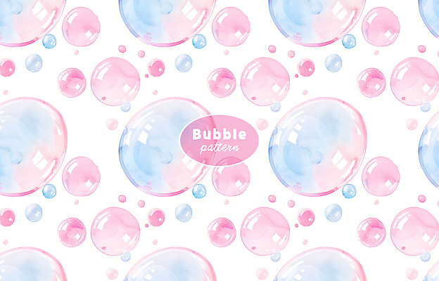 PSD 분홍색 백그라운드 패턴 일러스트 수채화 사람없음 거품 원형 화려 비눗방울 버블 국내일러스트 도형 컬러 컨셉 무늬 파일형식