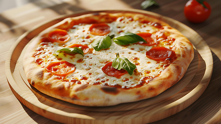 JPG 편집이미지 토마토 치즈 사람없음 홈베이킹 바질 토마토소스 나무도마 마르게리타피자 이탈리아피자 페퍼로니 편집실사 AI포토 AI콘텐츠 채소 유제품 도마 피자 목재 소스_음식 소시지 CG 제빵 파일형식