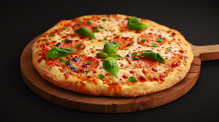JPG 편집이미지 치즈 사람없음 검은색 홈베이킹 바질 토마토소스 나무도마 이탈리아피자 페퍼로니 페퍼로니피자 편집실사 AI포토 AI콘텐츠 컬러 유제품 도마 피자 목재 소스_음식 소시지 CG 제빵 파일형식