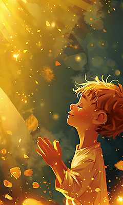 JPG 남자 기독교 어린이 일러스트 한명 소년 빛 반짝임 노란색 천주교 기도 분위기 신성 손모으기 소년한명만 카피스페이스 국내일러스트 AI일러스트 AI콘텐츠 1 종교 컬러 컨셉 모션 사람 손짓 공백 남자한명만 소년만 파일형식