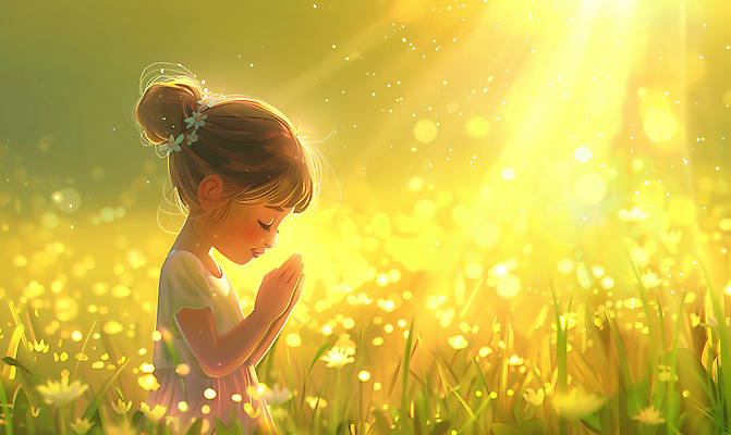 JPG 여자 기독교 어린이 꽃밭 일러스트 한명 소녀 빛 노란색 천주교 기도 분위기 올림머리 신성 손모으기 소녀한명만 카피스페이스 국내일러스트 AI일러스트 AI콘텐츠 1 헤어스타일 꽃 종교 컬러 컨셉 사람 손짓 공백 여자한명만 소녀만 파일형식