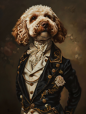 JPG 일러스트 의인화 정장 상반신 사람없음 빈티지 고급 강아지 초상화 귀족 르네상스 국내일러스트 AI일러스트 AI콘텐츠 옷 컨셉 반려동물 개 그림 파일형식