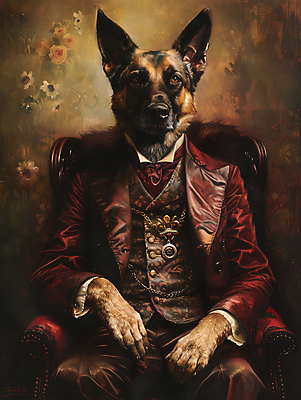 JPG 일러스트 의인화 정장 상반신 사람없음 빈티지 고급 강아지 초상화 귀족 르네상스 국내일러스트 AI일러스트 AI콘텐츠 옷 컨셉 반려동물 개 그림 파일형식