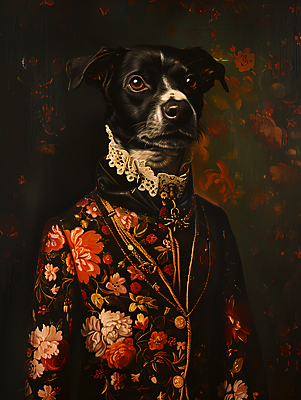 JPG 일러스트 의인화 정장 상반신 사람없음 빈티지 고급 강아지 초상화 귀족 르네상스 국내일러스트 AI일러스트 AI콘텐츠 옷 컨셉 반려동물 개 그림 파일형식