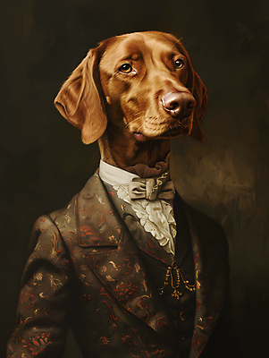 JPG 무료이미지 일러스트 의인화 정장 상반신 사람없음 빈티지 고급 강아지 초상화 귀족 르네상스 국내일러스트 AI일러스트 AI콘텐츠 옷 컨셉 반려동물 개 그림 파일형식