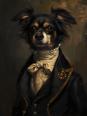 JPG 일러스트 의인화 정장 상반신 사람없음 빈티지 고급 강아지 초상화 귀족 르네상스 국내일러스트 AI일러스트 AI콘텐츠 옷 컨셉 반려동물 개 그림 파일형식