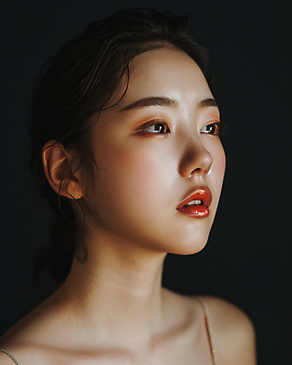 JPG 모델 편집이미지 여자 얼굴 한명 성인 화장 검은색 우아함 성형수술 피부 피부관리 의료성형뷰티 성인여자한명만 편집실사 AI인물포토 AI콘텐츠 1 컬러 컨셉 사람 신체부위 뷰티 수술 CG 여자한명만 성인여자만 파일형식 AI포토