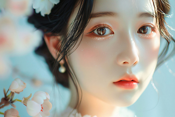 JPG 모델 편집이미지 여자 꽃 얼굴 하늘색 한명 성인 화장 귀걸이 우아함 성형수술 피부 피부관리 의료성형뷰티 성인여자한명만 편집실사 AI인물포토 AI콘텐츠 식물 1 컨셉 장신구 사람 신체부위 파란색 뷰티 수술 CG 여자한명만 성인여자만 파일형식 AI포토