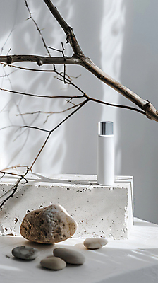 JPG 편집이미지 디자인 사람없음 뷰티 화장품 돌_바위 흰색 나뭇가지 병 오브젝트 포디움 목업 편집실사 AI포토 AI콘텐츠 나무 식기 컬러 무대 CG 파일형식