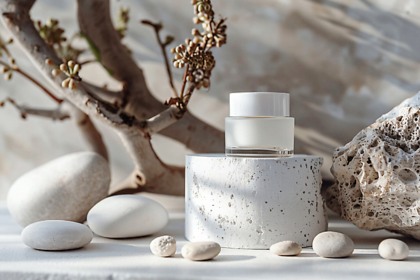 JPG 편집이미지 디자인 사람없음 뷰티 화장품 돌_바위 흰색 나뭇가지 병 오브젝트 포디움 목업 편집실사 AI포토 AI콘텐츠 나무 식기 컬러 무대 CG 파일형식