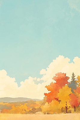 JPG 구름 하늘색 낙엽 일러스트 하늘 단풍나무 초원 사람없음 가을풍경 카피스페이스 가을배경 국내일러스트 AI일러스트 AI콘텐츠 자연요소 나무 백그라운드 단풍 잎 풍경 파란색 공백 파일형식 가을_계절