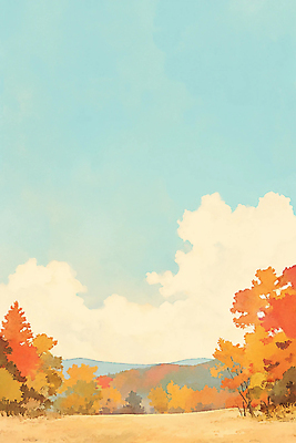 JPG 구름 하늘색 낙엽 일러스트 하늘 단풍나무 초원 사람없음 가을풍경 카피스페이스 가을배경 국내일러스트 AI일러스트 AI콘텐츠 자연요소 나무 백그라운드 단풍 잎 풍경 파란색 공백 파일형식 가을_계절