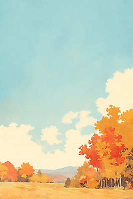 JPG 구름 하늘색 낙엽 일러스트 하늘 단풍나무 초원 사람없음 가을풍경 카피스페이스 가을배경 국내일러스트 AI일러스트 AI콘텐츠 자연요소 나무 백그라운드 단풍 잎 풍경 파란색 공백 파일형식 가을_계절