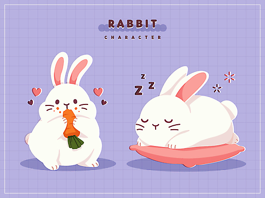 캐릭터 엎드리기 스티커 일러스트 방석 그림자 사람없음 설날 추석 귀여움 보라색 당근 하트 토끼 잠 먹기 토끼캐릭터 정월대보름 일러캐릭터 AI파일 모양 명절 컬러 동물캐릭터 컨셉 포유류 모션 뿌리채소 반려동물 파일형식 벡터