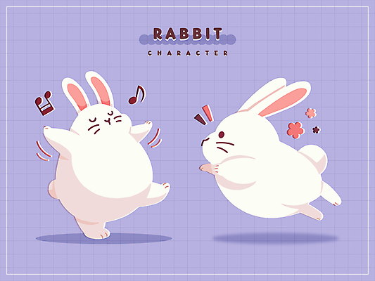 캐릭터 꽃 스티커 음표 일러스트 그림자 사람없음 설날 추석 귀여움 점프 보라색 춤 토끼 토끼캐릭터 정월대보름 일러캐릭터 AI파일 식물 기호 명절 음악 컬러 동물캐릭터 컨셉 포유류 모션 문화예술 반려동물 파일형식 벡터