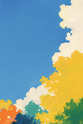 JPG 나무 구름 일러스트 자연 하늘 수채화 풍경 초원 사람없음 가을 국내일러스트 AI일러스트 AI콘텐츠 자연요소 식물 계절 생태계 파일형식