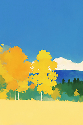 JPG 나무 구름 일러스트 자연 하늘 수채화 풍경 초원 사람없음 가을 국내일러스트 AI일러스트 AI콘텐츠 자연요소 식물 계절 생태계 파일형식