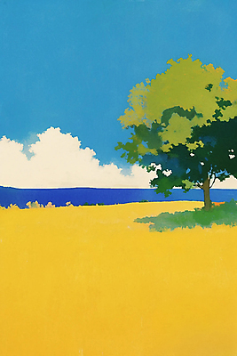 JPG 나무 구름 일러스트 자연 하늘 수채화 그림자 풍경 초원 사람없음 가을 국내일러스트 AI일러스트 AI콘텐츠 자연요소 식물 계절 생태계 파일형식