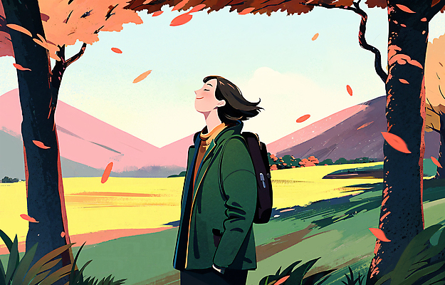 PSD 여자 여행 단풍 일러스트 배낭 단풍나무 바람 산 아웃도어 한명 풍경 초원 상반신 성인 가을풍경 눈감음 등산 감상 하이킹 가을 등산객 주머니손 성인여자한명만 흩날리기 국내일러스트 자연요소 나무 1 계절 잎 가방 모션 레저 날씨 사람 트래킹 여자한명만 성인여자만 파일형식 가을_계절