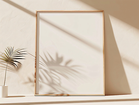 JPG 편집이미지 액자 잎 실내 그림자 사람없음 가을 베이지색 목업 카피스페이스 편집소스 편집실사 AI포토 AI콘텐츠 식물 계절 컬러 내부 공백 CG 파일형식